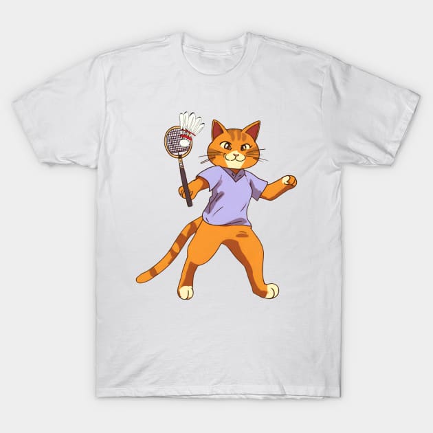 Anime Cat Playing Badminton T-Shirt by Millusti